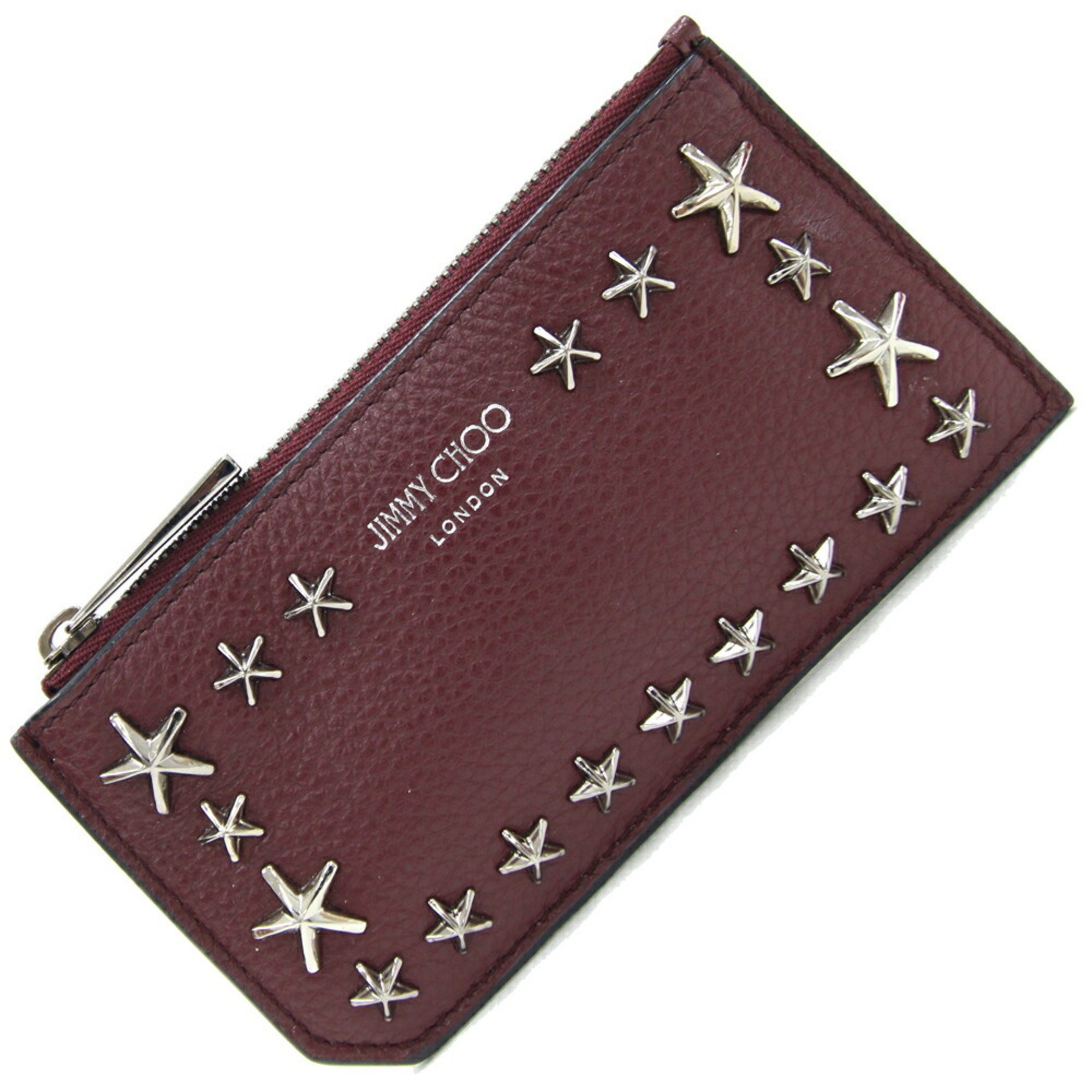 Jimmy Choo Fragment Case Star Studs Casey Bordeaux Leather Coin Card Purse Women's JIMMY CHOO