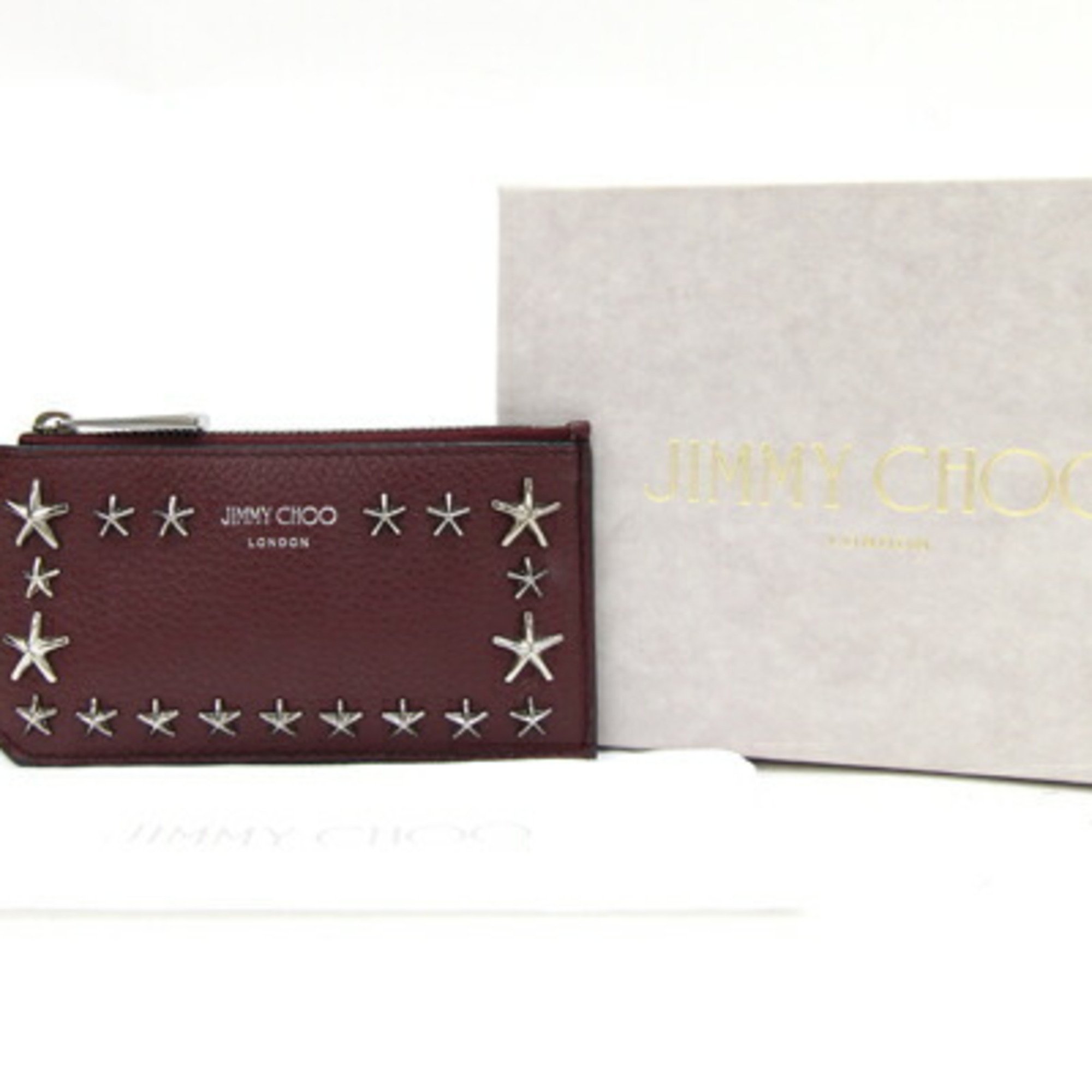 Jimmy Choo Fragment Case Star Studs Casey Bordeaux Leather Coin Card Purse Women's JIMMY CHOO