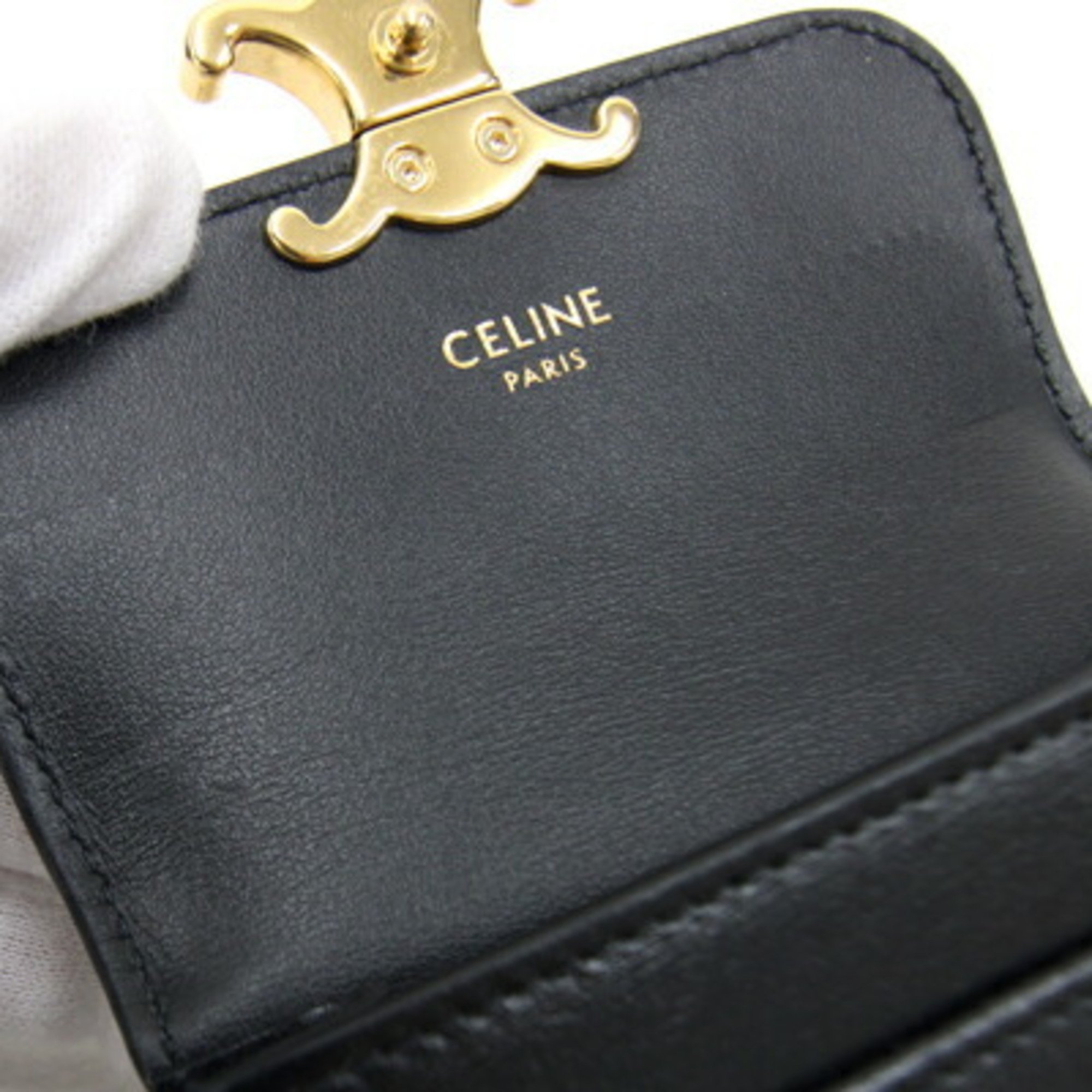 Celine Card Case Triomphe 10I583DPV Black Leather Holder Pass Business Women's CELINE