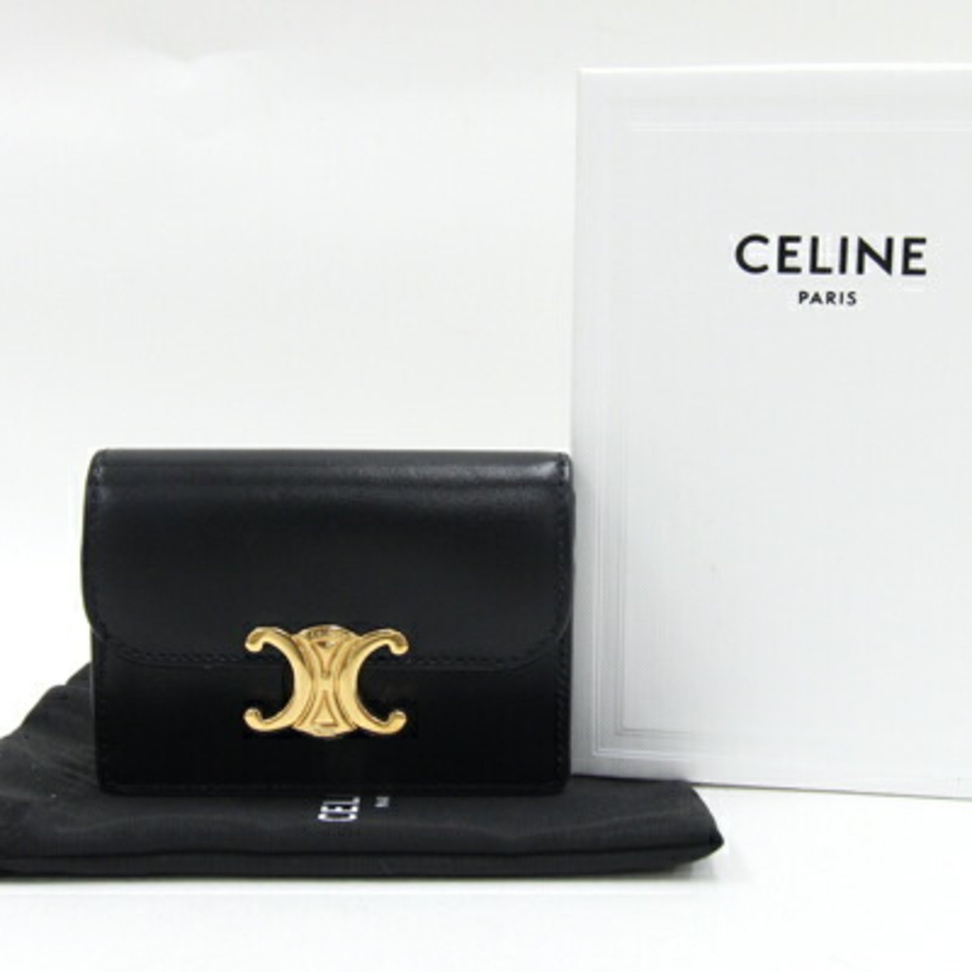 Celine Card Case Triomphe 10I583DPV Black Leather Holder Pass Business Women's CELINE