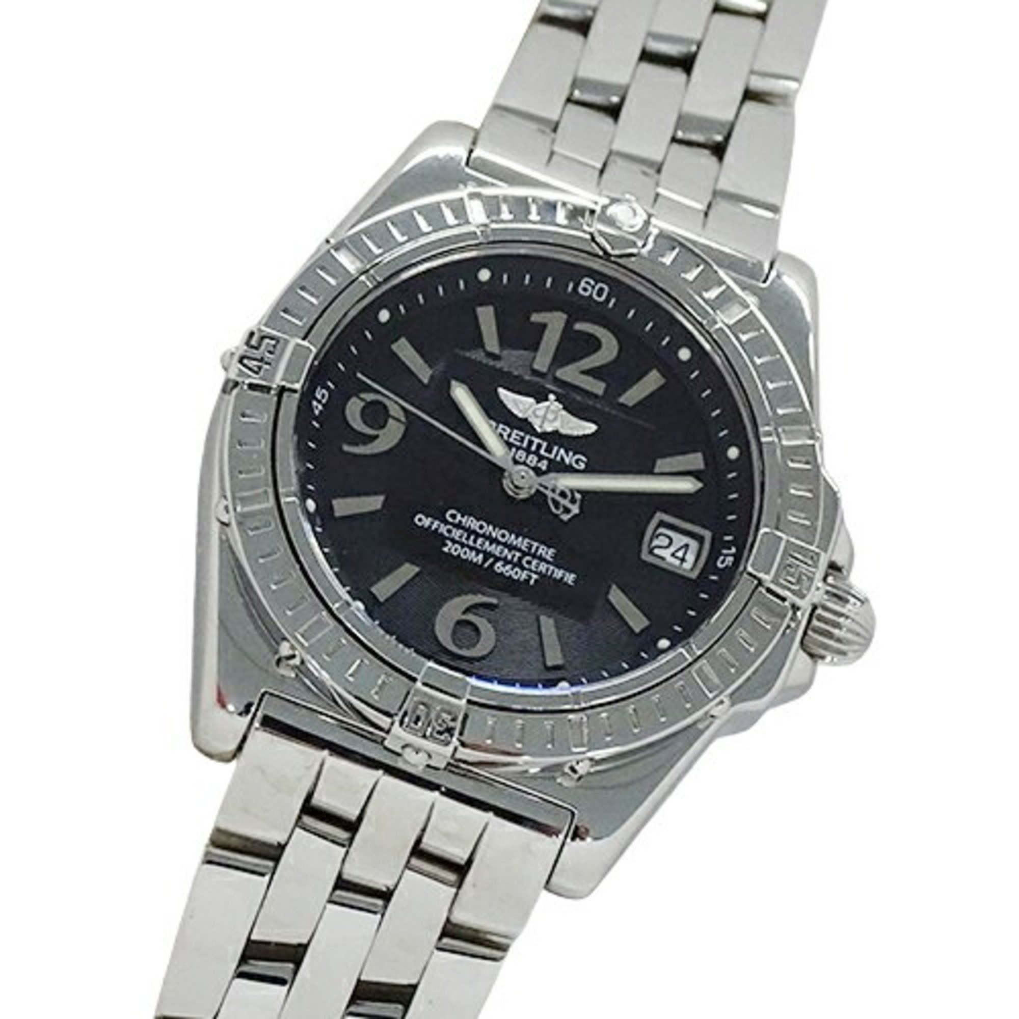 BREITLING Women's Watch A77346 Calisto Date Quartz Stainless Steel SS Silver Black Polished