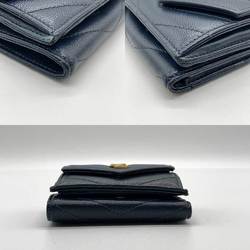 Saint Laurent Tiny Wallet Navy Blue Tri-fold Small Compact Monogram V Stitch YSL Women's Leather 505118 SAINTLAURENT