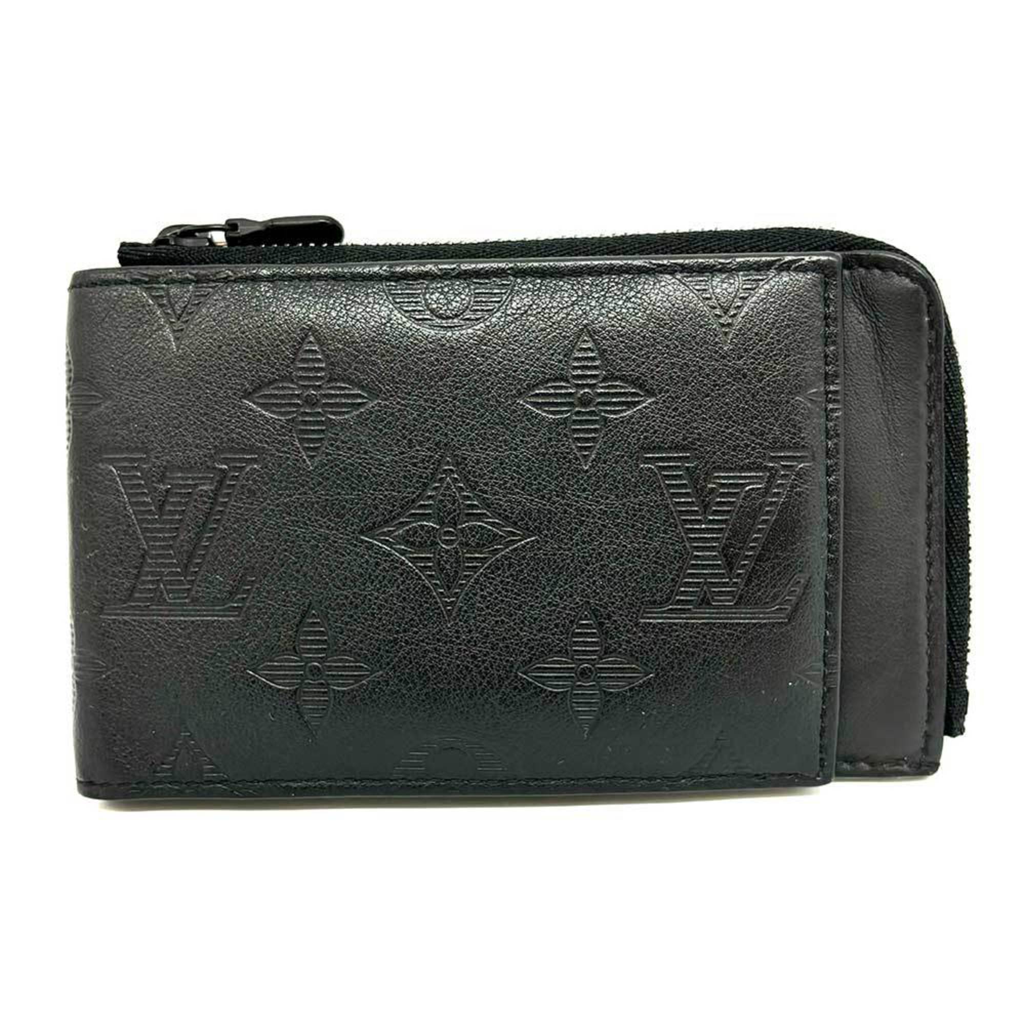 Louis Vuitton Hybrid Wallet Monogram Shadow Black Leather Noir Pass Case Wallet/Coin M81526 LOUIS VUITTON