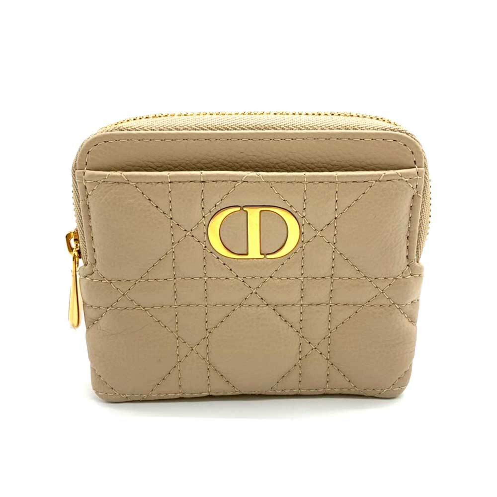 Christian Dior Wallet Caro Lavender Wallet/Coin Case Beige Coin Purse Cannage CD Women's Leather