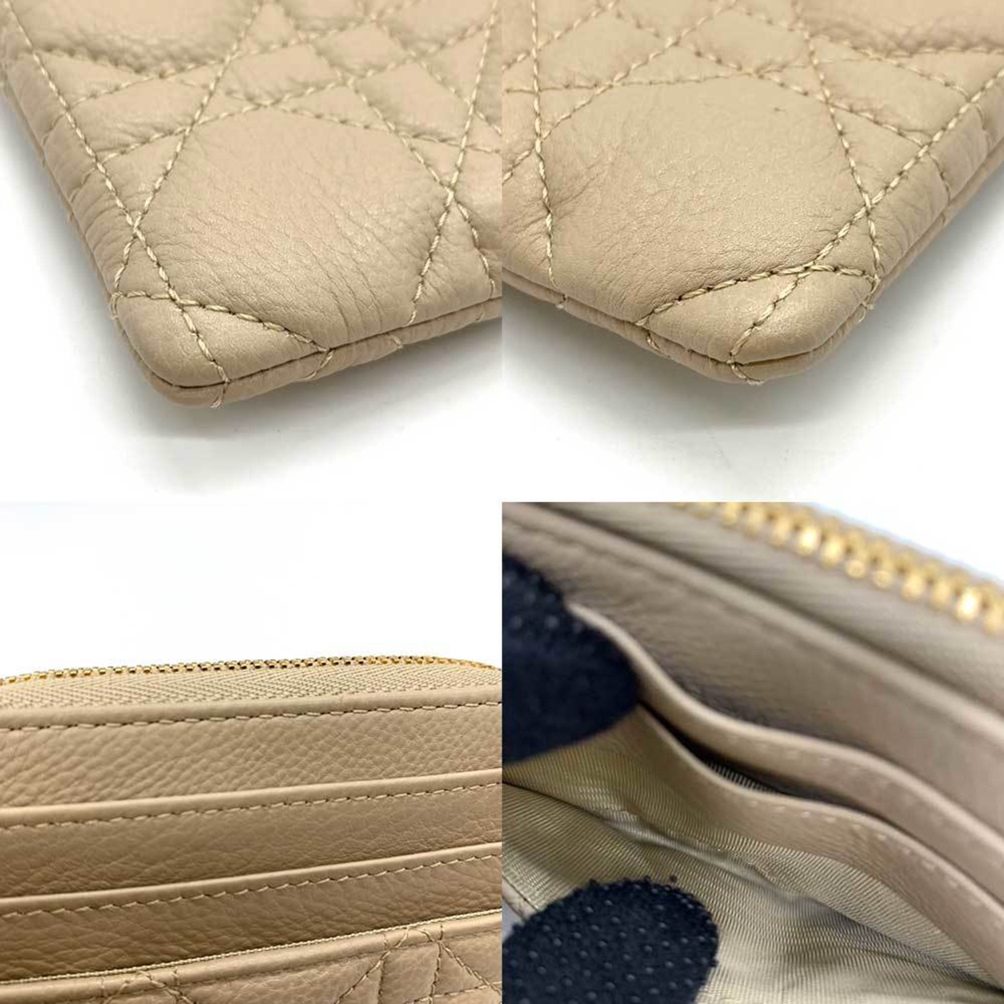 Christian Dior Wallet Caro Lavender Wallet/Coin Case Beige Coin Purse Cannage CD Women's Leather