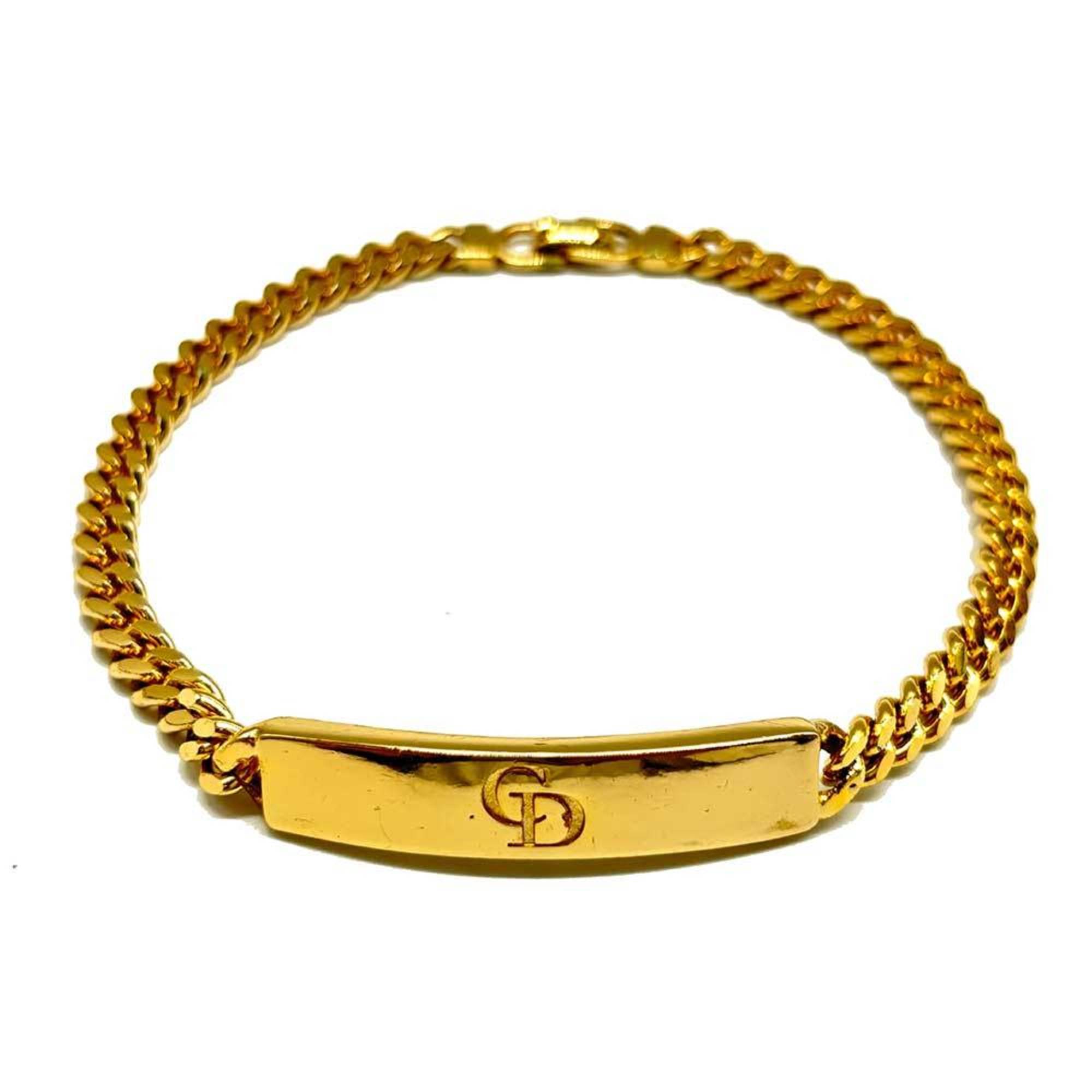 Christian Dior Dior Plate Bracelet Gold Large Size L Cuban DIOR