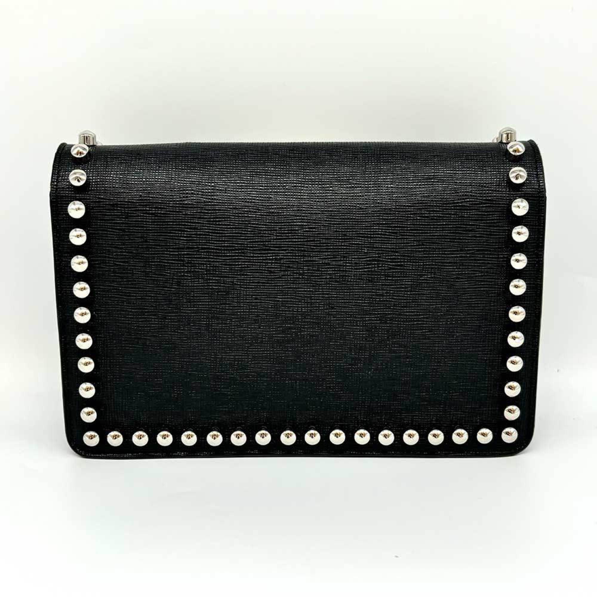 FENDI Carlito Chain Wallet Black Leather 8M0346