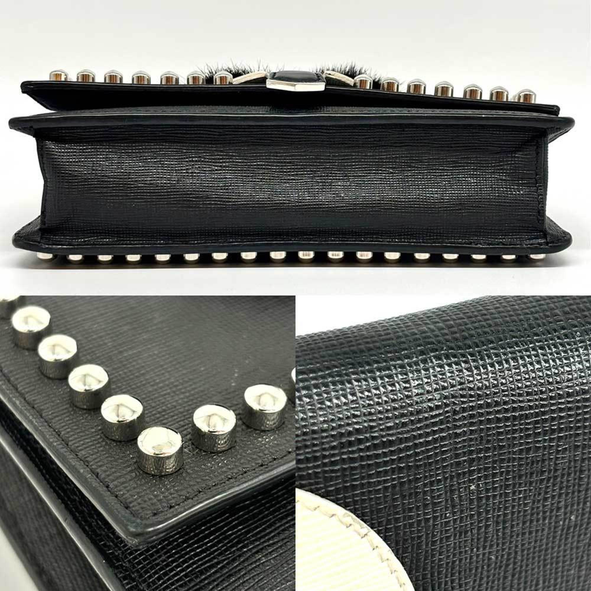 FENDI Carlito Chain Wallet Black Leather 8M0346