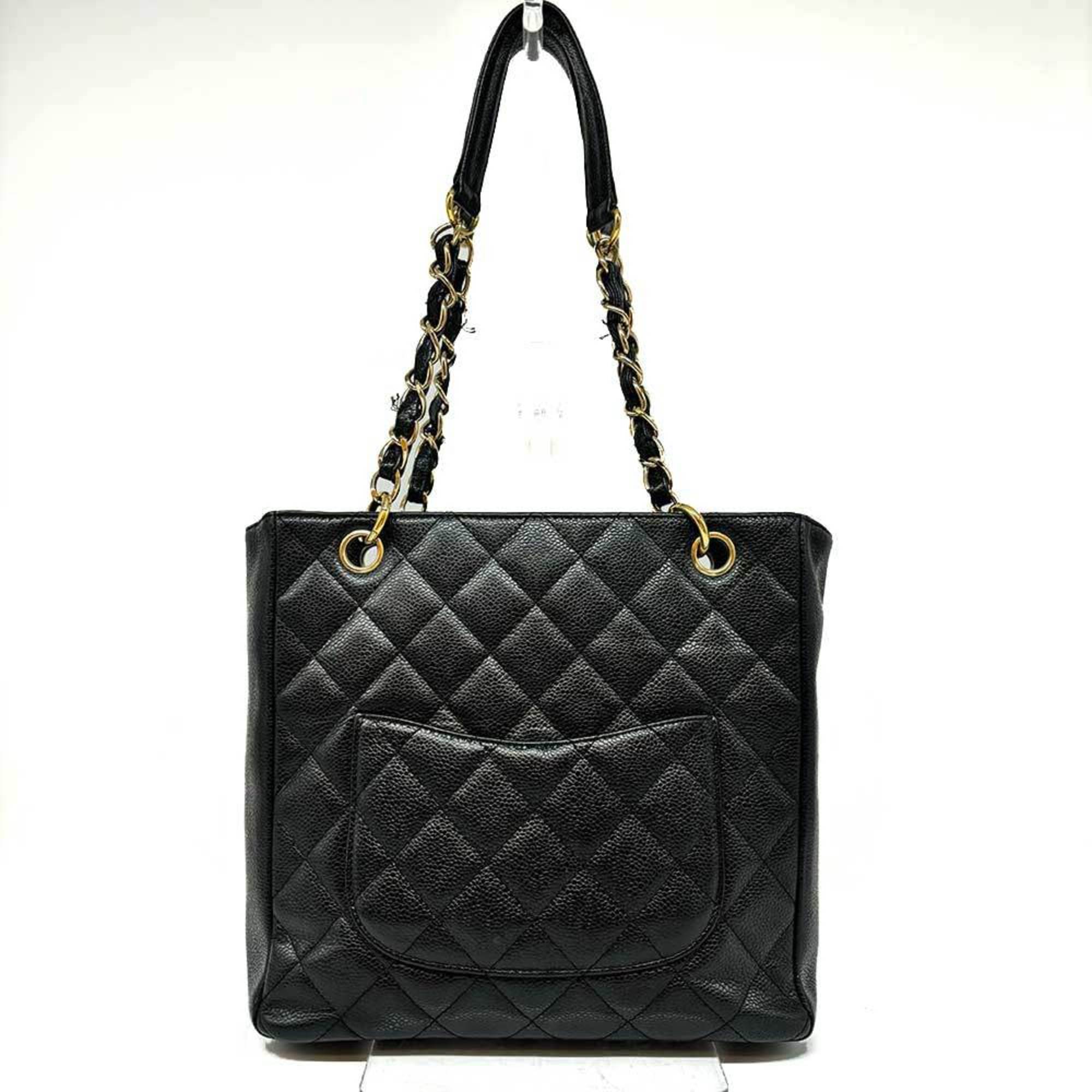 CHANEL Bag Caviar Skin Chain Shoulder PST Tote Leather Black