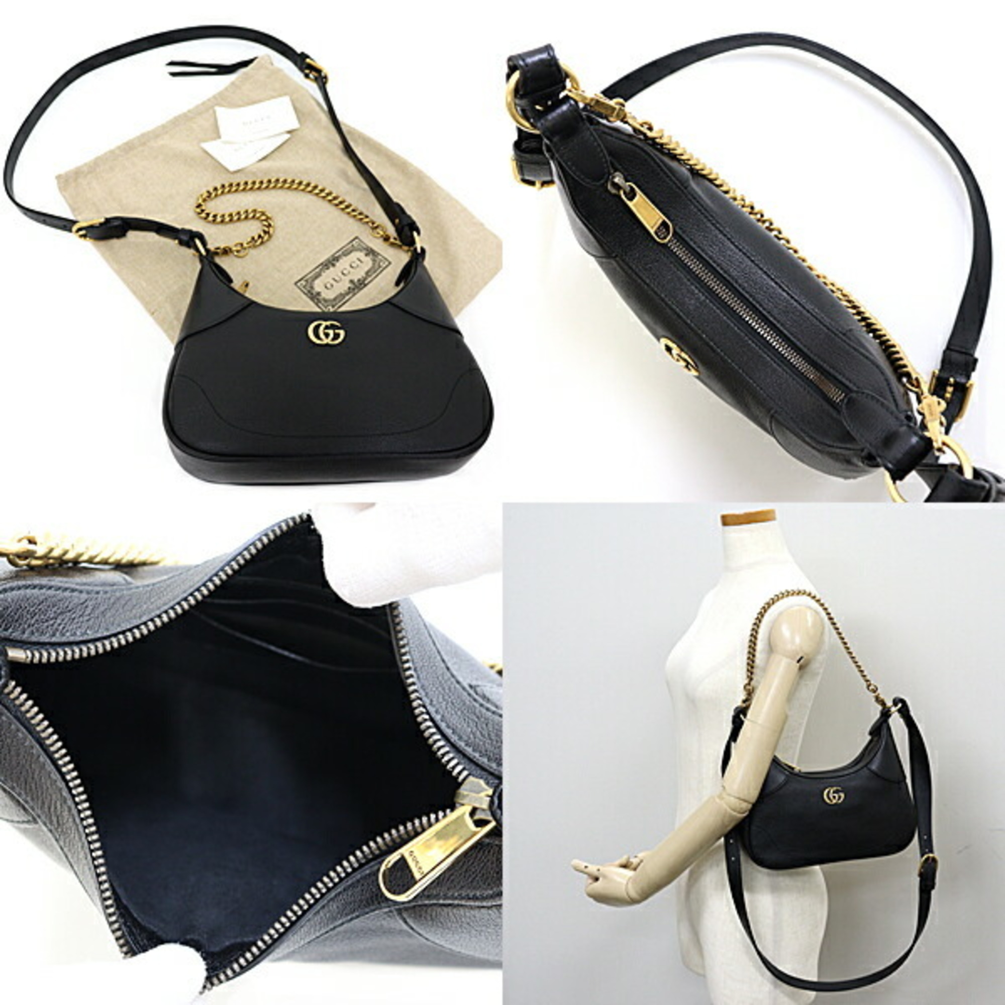 GUCCI Aphrodite Small Shoulder Bag Double G Leather ?731817 Black