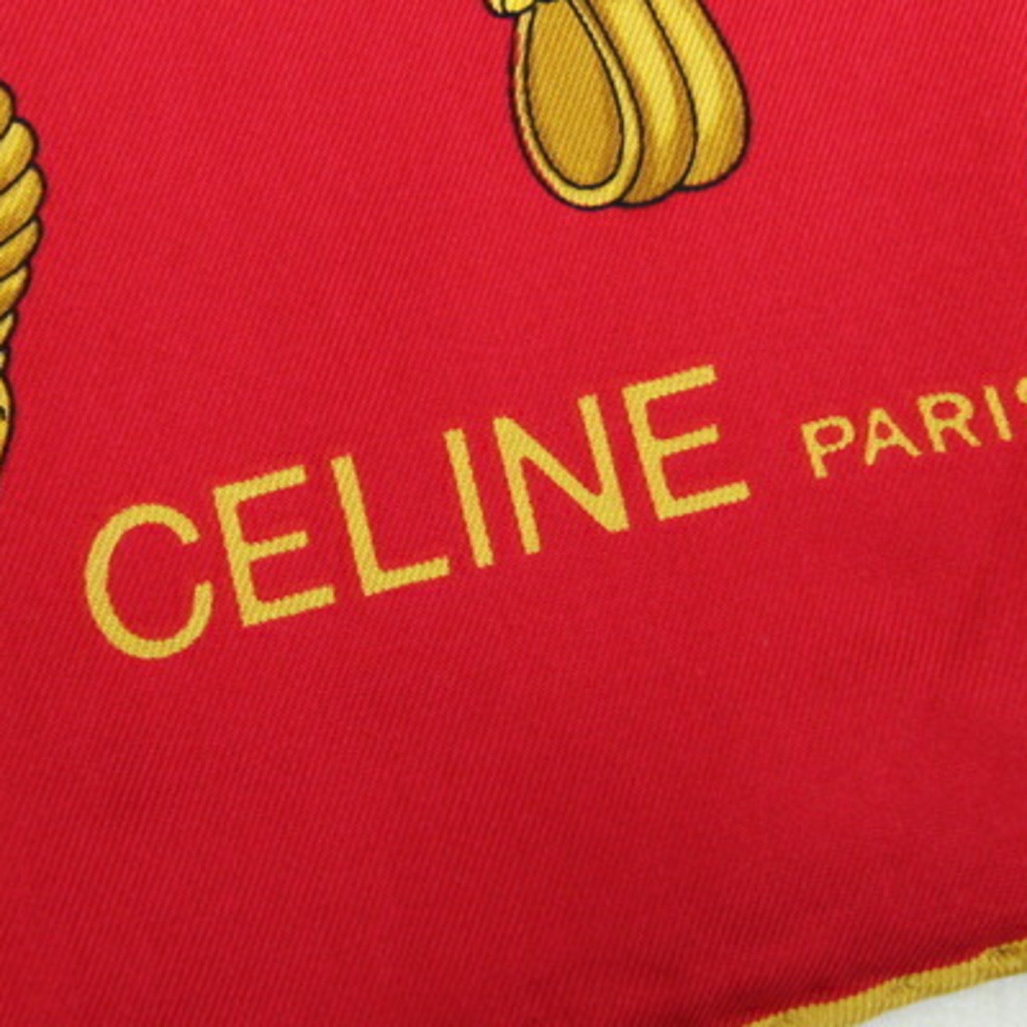 Celine scarf muffler red 100% silk stole chain pattern women's CELINE