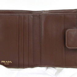 Prada Bi-fold Wallet 1MH523 Beige Brown Canvas Leather Compact Ribbon Women's PRADA