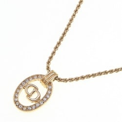 Christian Dior Dior Necklace CD Gold Metal Rhinestone Pendant Old Oval Women's Christian
