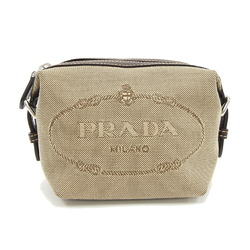 Prada Pouch 1N1298 Beige Dark Brown Jacquard Canvas Leather Women's PRADA