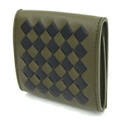 Bottega Veneta Coin Case Intrecciato 596579 Khaki Black Leather Purse Green Wallet Men's BOTTEGA VENETA