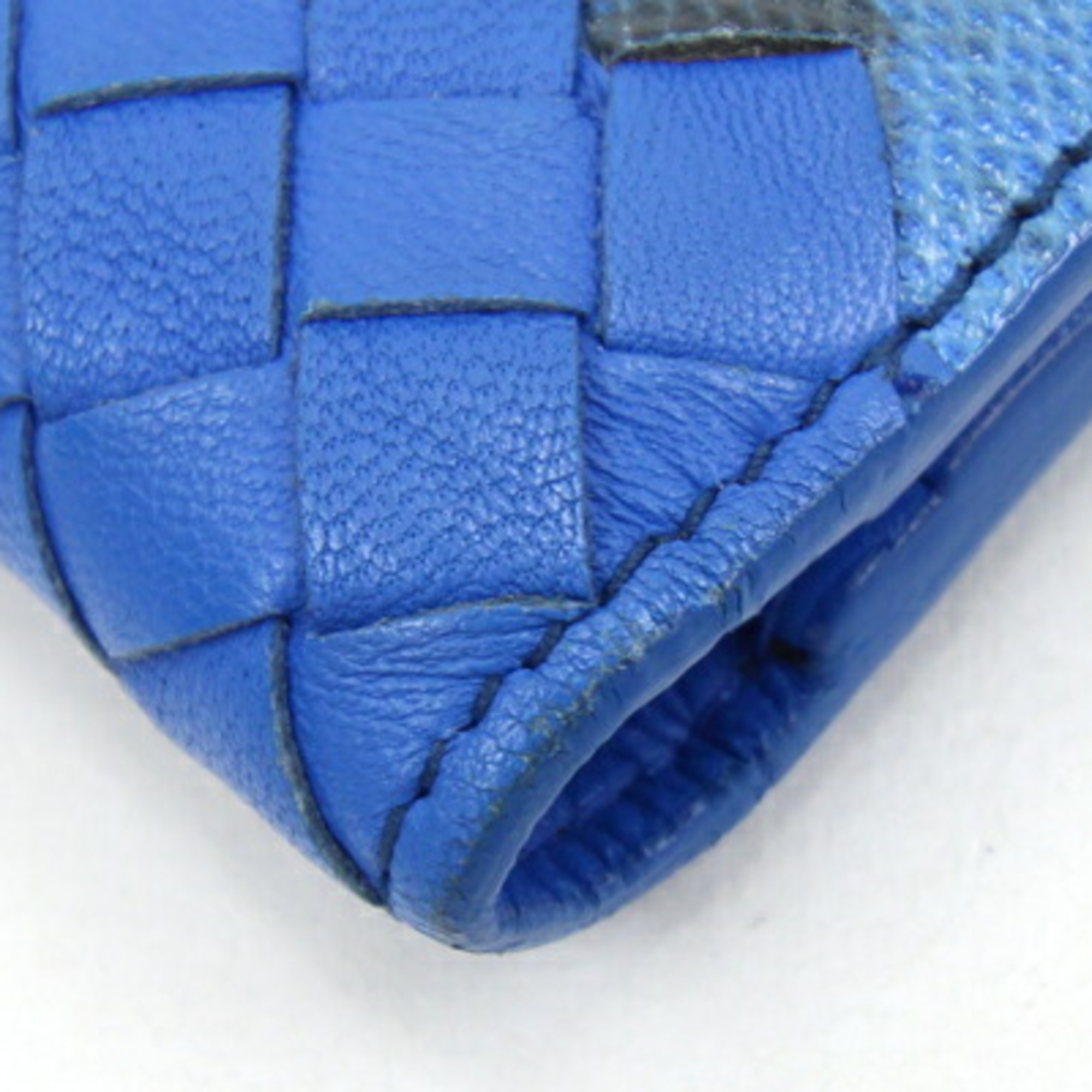 Bottega Veneta Bi-fold Wallet Intrecciato Blue Leather Compact Men's BOTTEGA VENETA