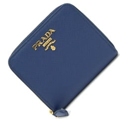 PRADA Bi-fold Wallet 1ML036 Blue Leather Compact for Women
