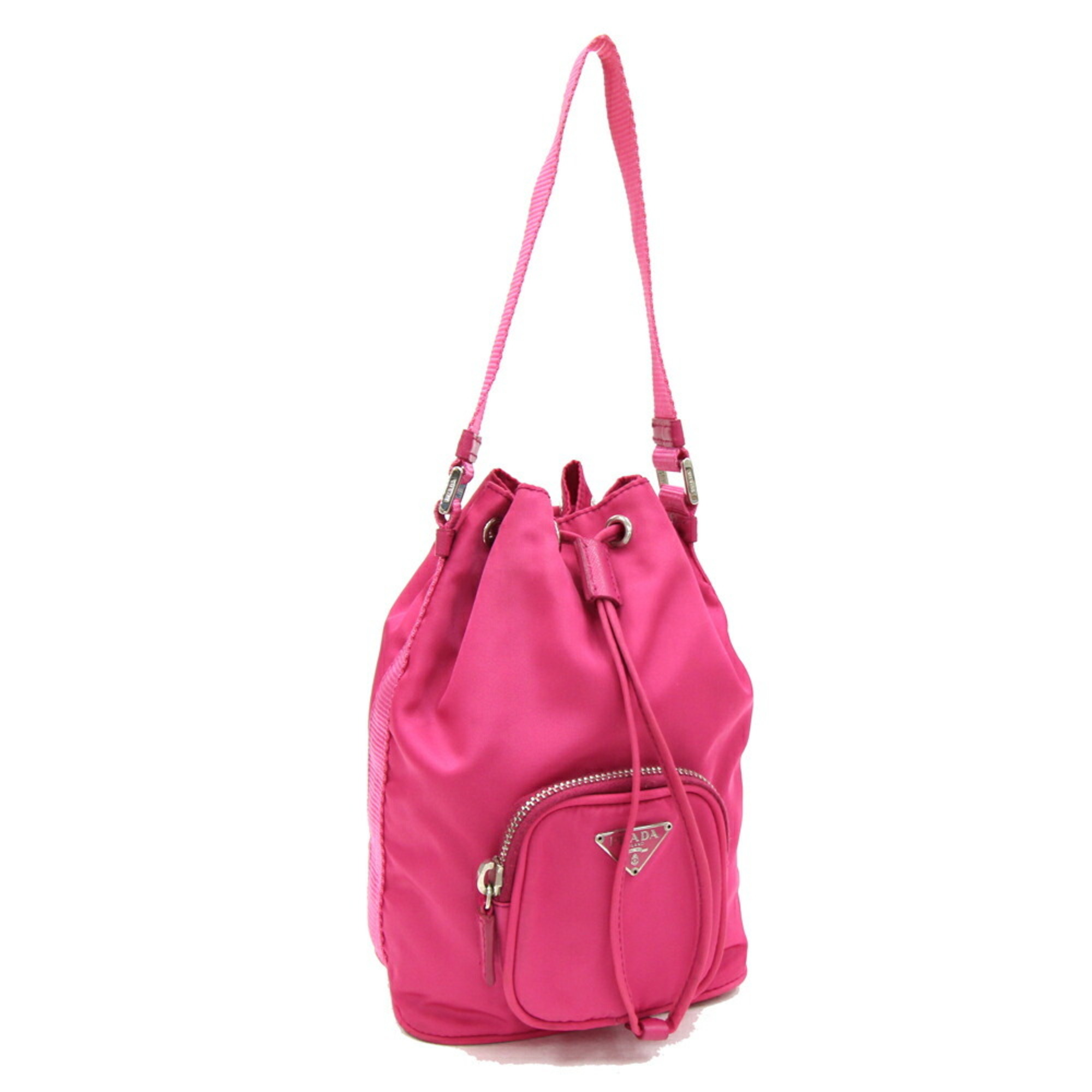 Prada handbag pink nylon leather pouch triangle women's PRADA