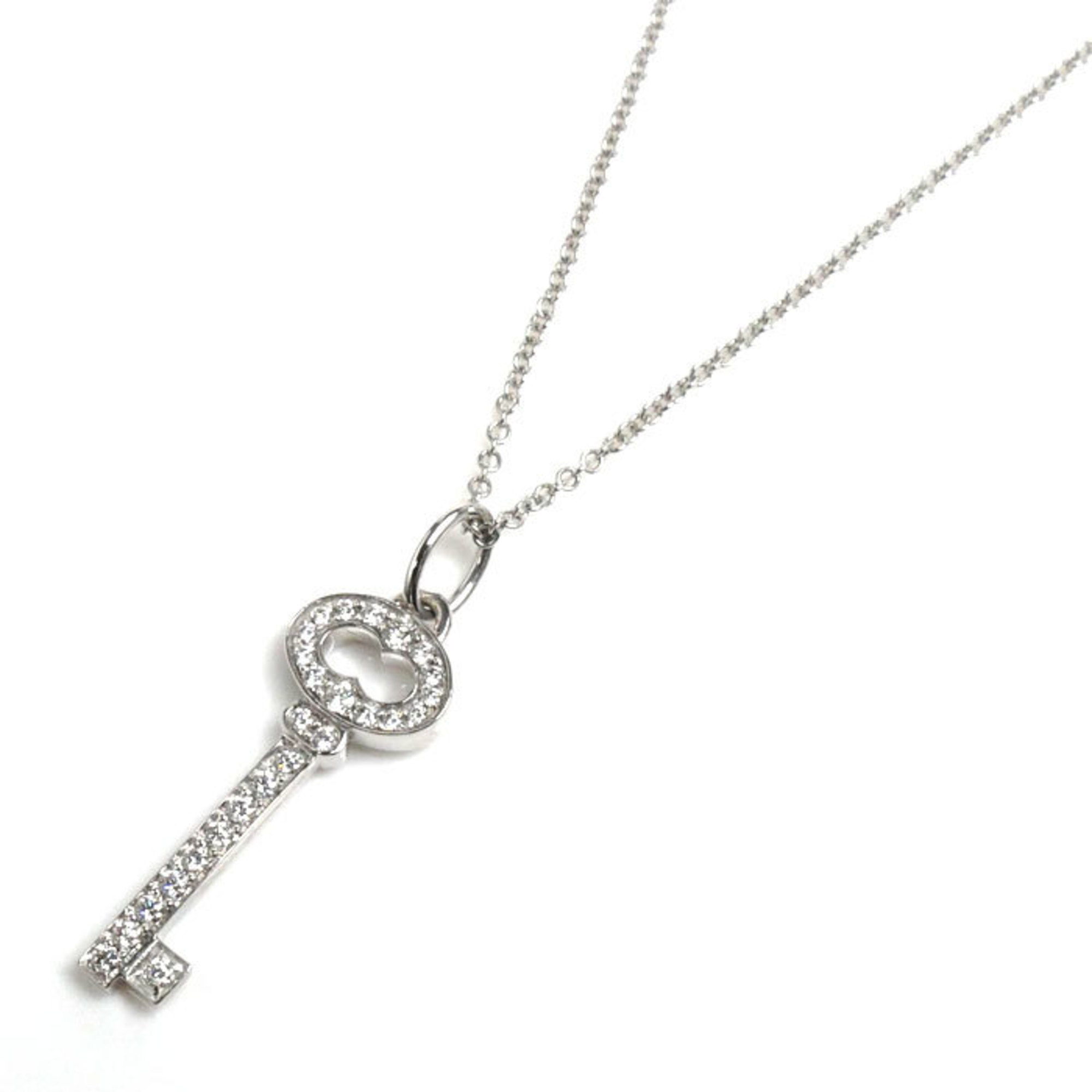 TIFFANY&Co. Tiffany K18WG White Gold Oval Key Necklace Diamond 2.7g 40cm Women's