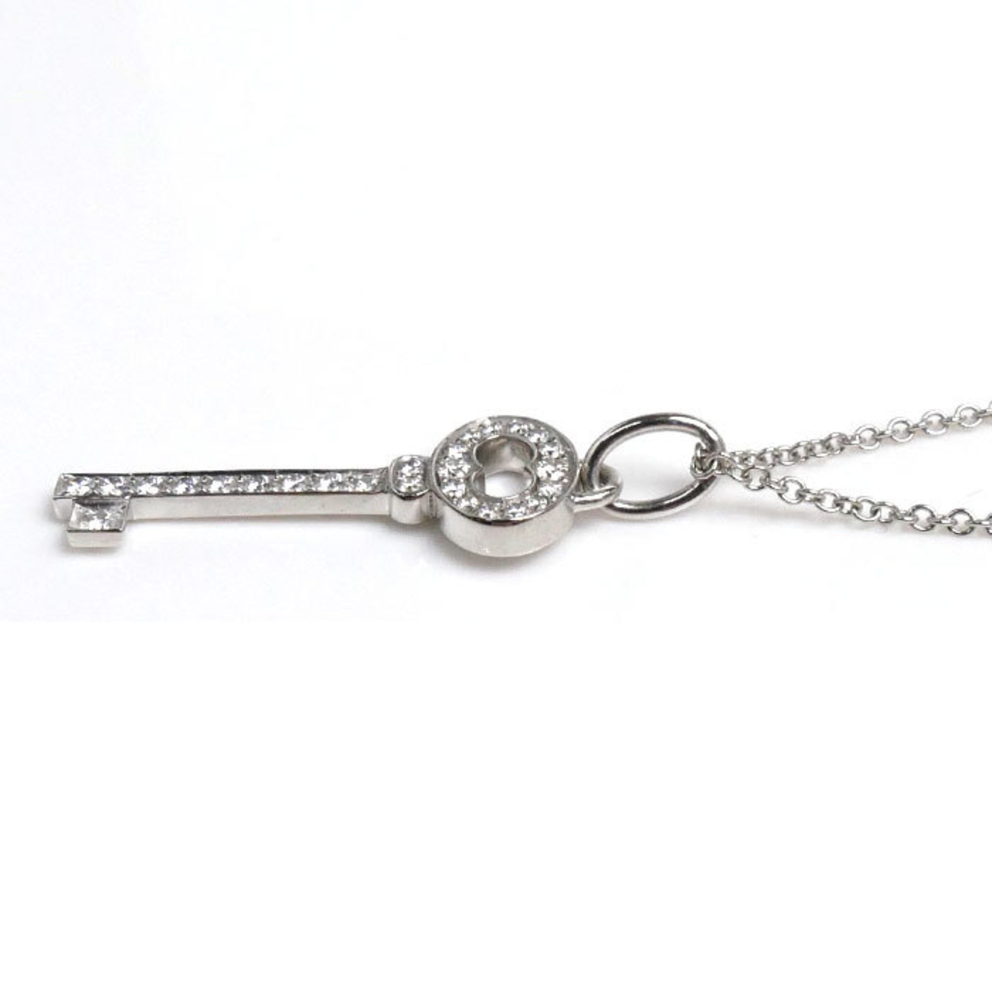 TIFFANY&Co. Tiffany K18WG White Gold Oval Key Necklace Diamond 2.7g 40cm Women's