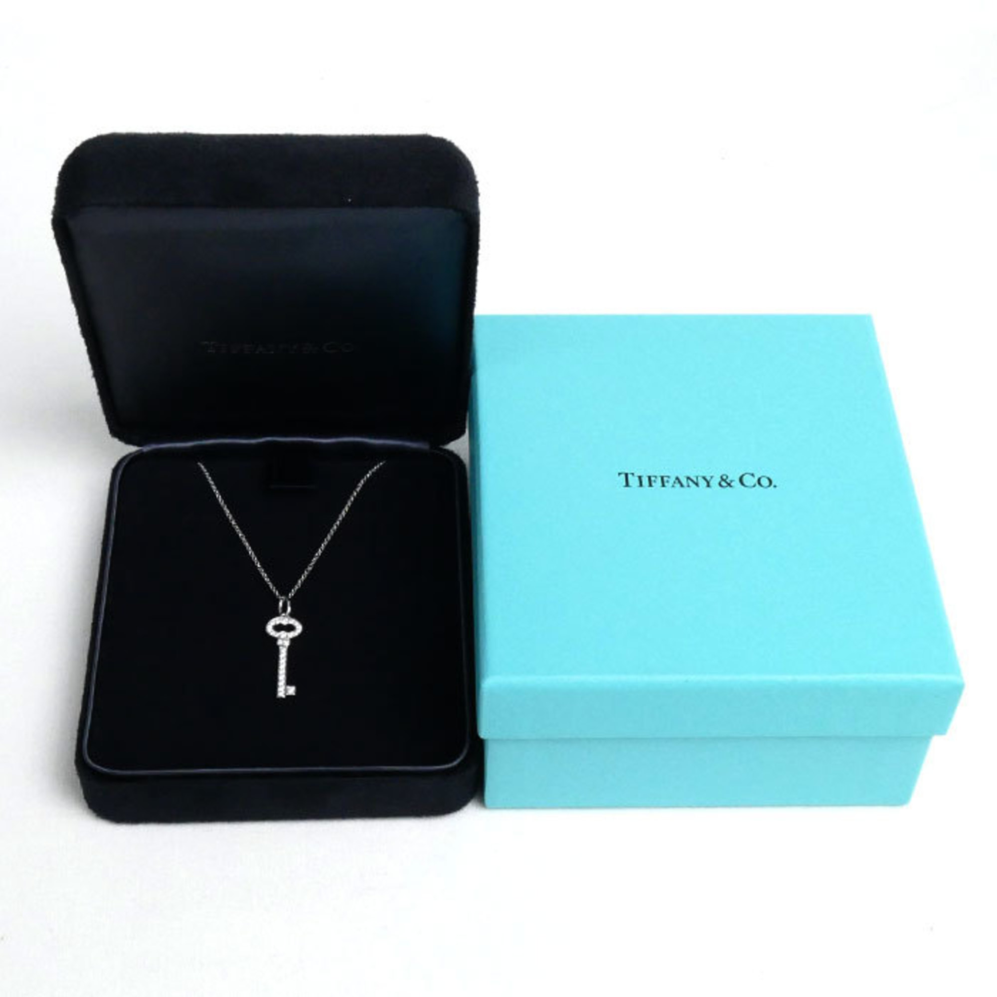 TIFFANY&Co. Tiffany K18WG White Gold Oval Key Necklace Diamond 2.7g 40cm Women's