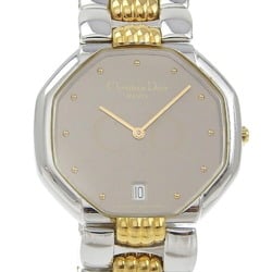 Christian Dior Octagon Date 45 204 Grey Dial SS/GP Quartz Approx. 32mm Men's Watch