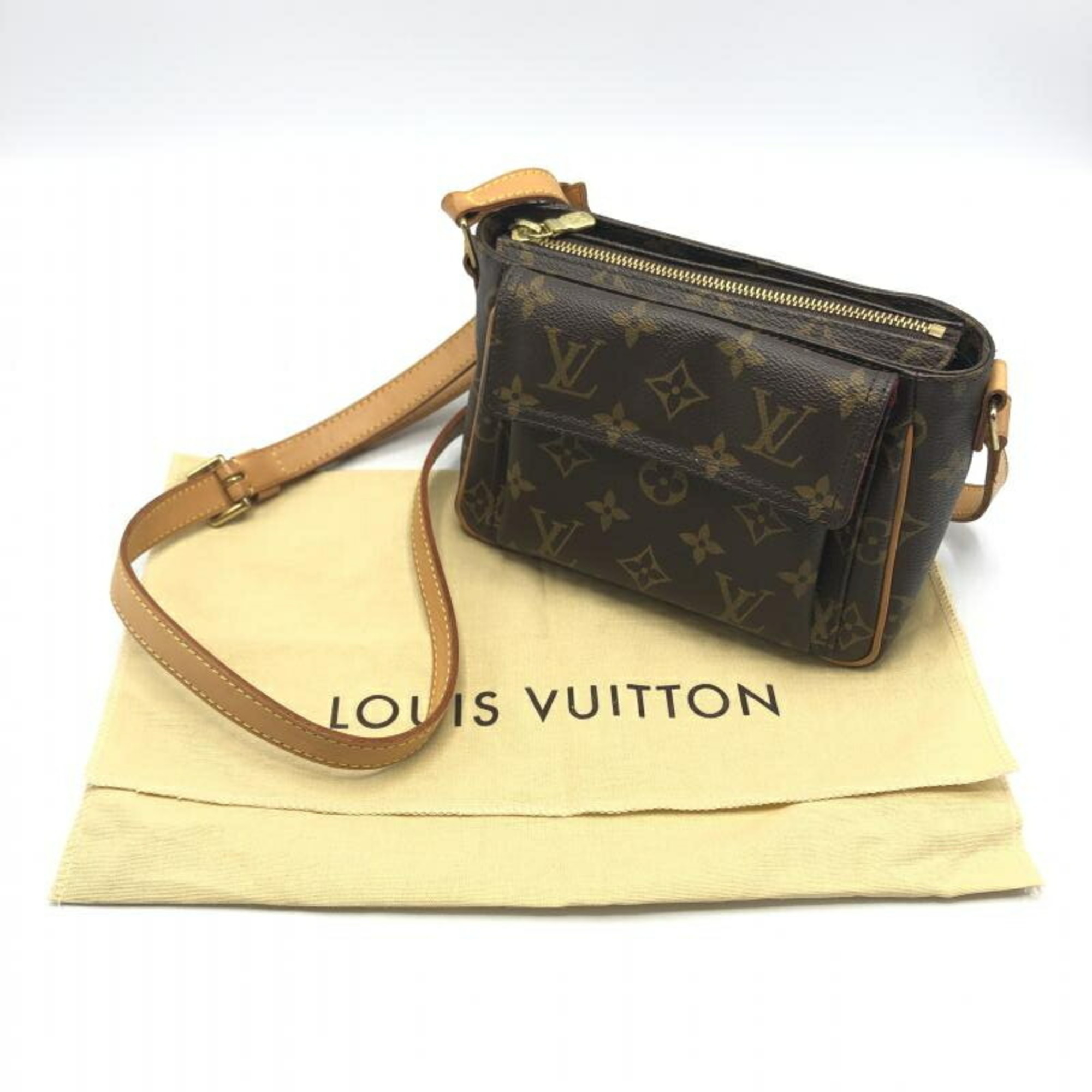 LOUIS VUITTON Vivacite PM Shoulder Bag M51165 Monogram Brown Red Louis Vuitton