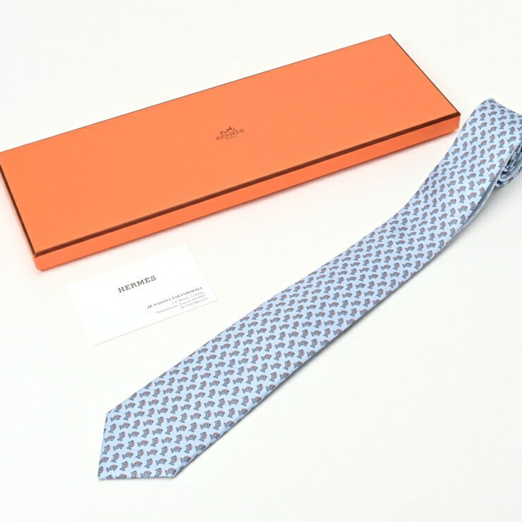 Hermes tie Etchek et Matte Tuilby silk ciel/rose salmon B-155777