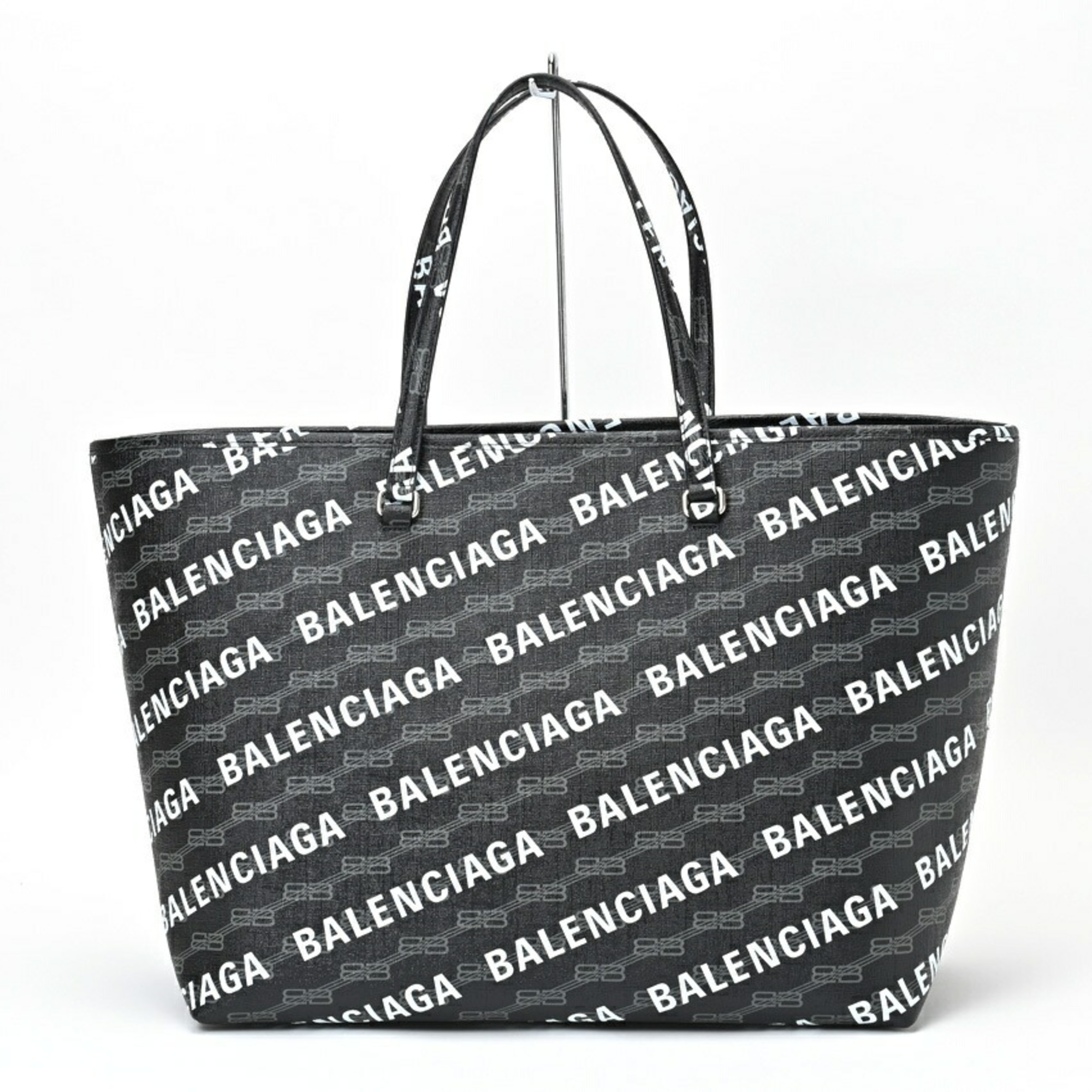 BALENCIAGA Tote Bag Signature Large 702703 Coated Canvas Black S-156040