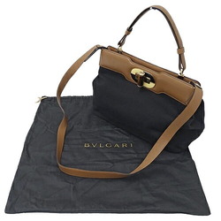 BVLGARI Bags for Women, Handbags, Shoulder Bags, 2-way, Isabella Rossellini, Canvas, Leather, Black, Brown