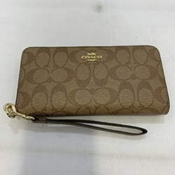 COACH Signature Round Zip Wallet C4452 Khaki Long Coach