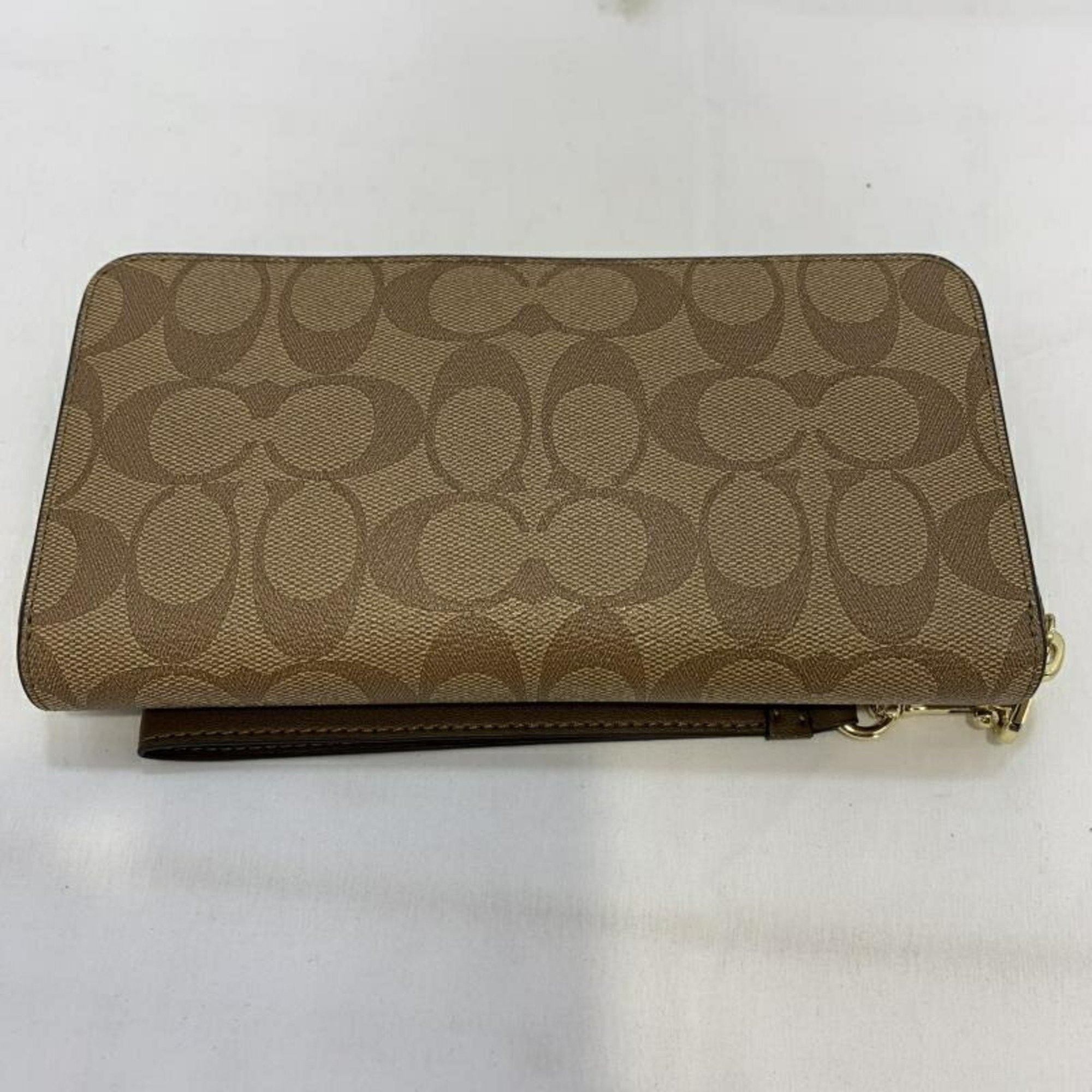 COACH Signature Round Zip Wallet C4452 Khaki Long Coach