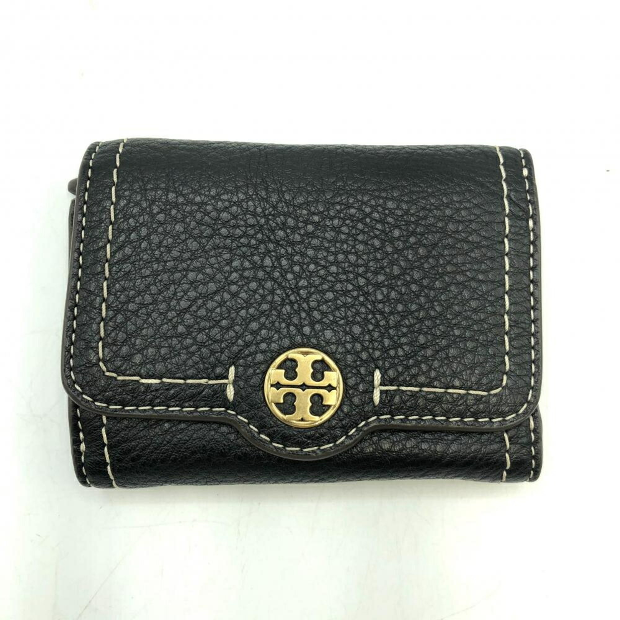 TORY BURCH Leather Felix Tri-fold Wallet Black Tory Burch