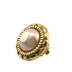 CHANEL 2402 Faux Pearl Earrings Gold Women's