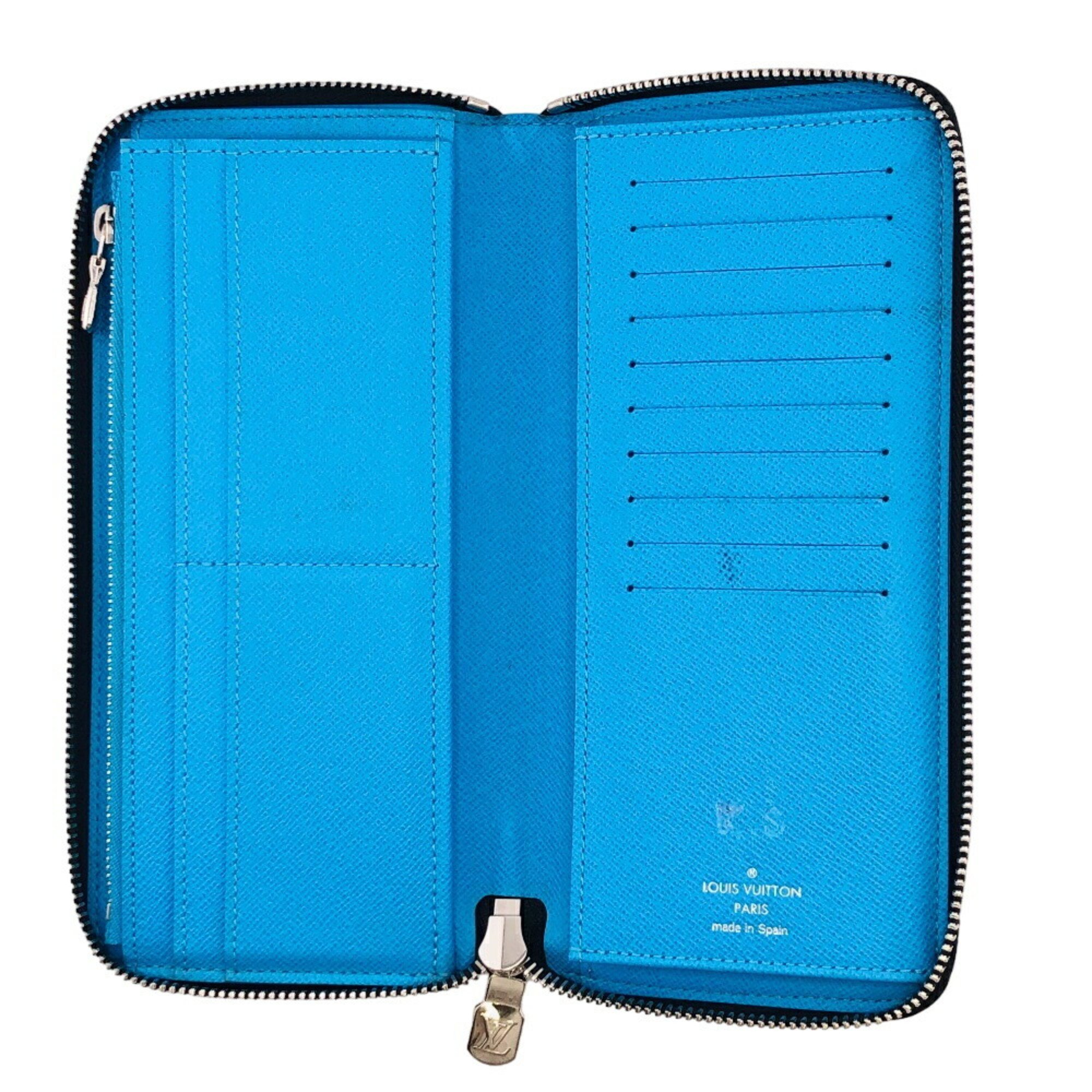 LOUIS VUITTON M30467 Zippy Wallet Vertical Round Monogram Taiga Long Blue Men's