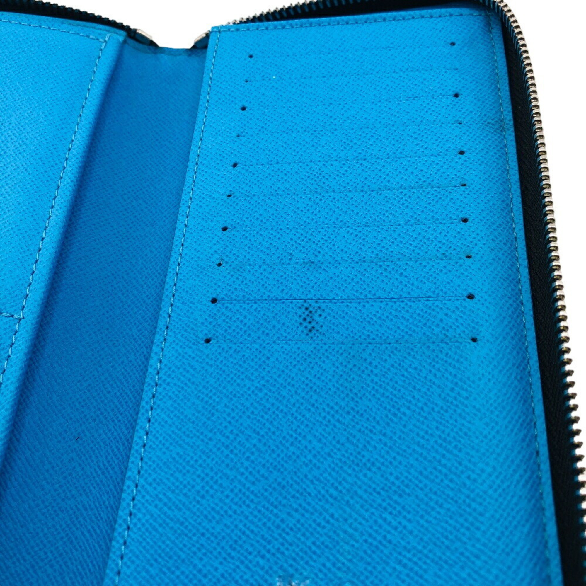 LOUIS VUITTON M30467 Zippy Wallet Vertical Round Monogram Taiga Long Blue Men's