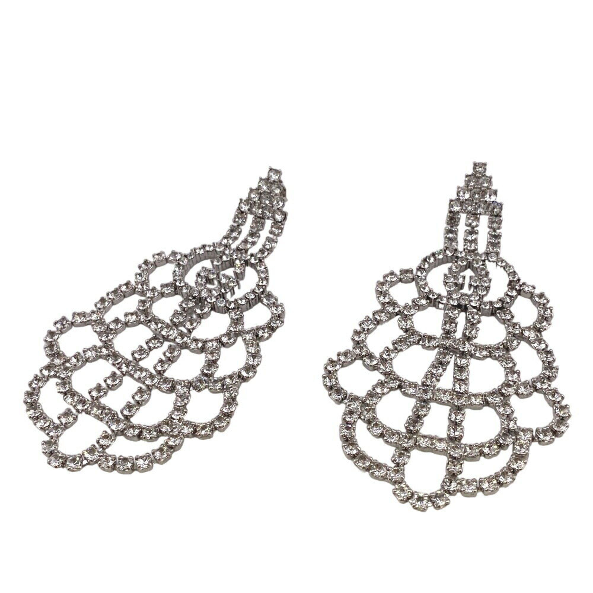 GUCCI Interlocking G Rhinestone Earrings Silver Women's