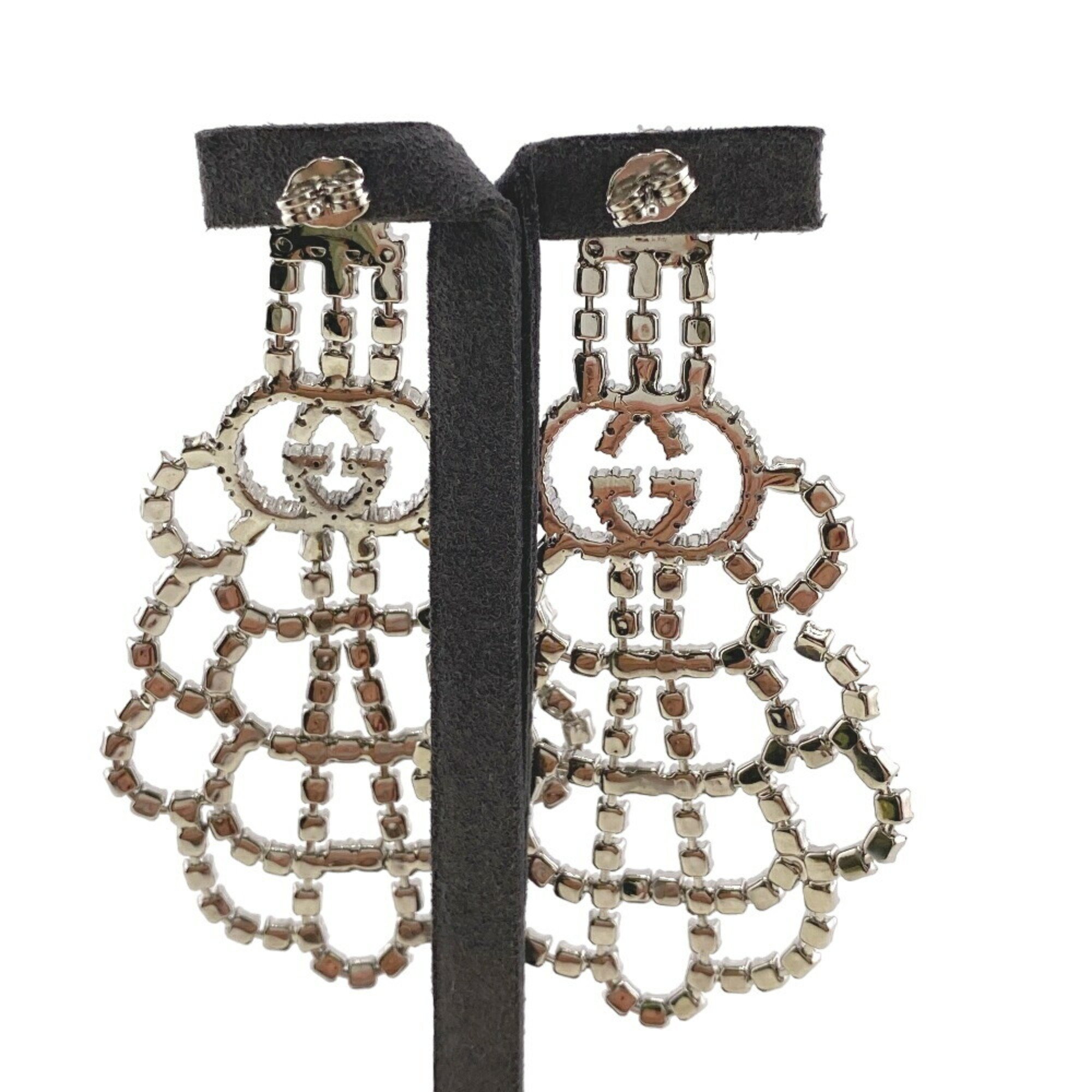 GUCCI Interlocking G Rhinestone Earrings Silver Women's