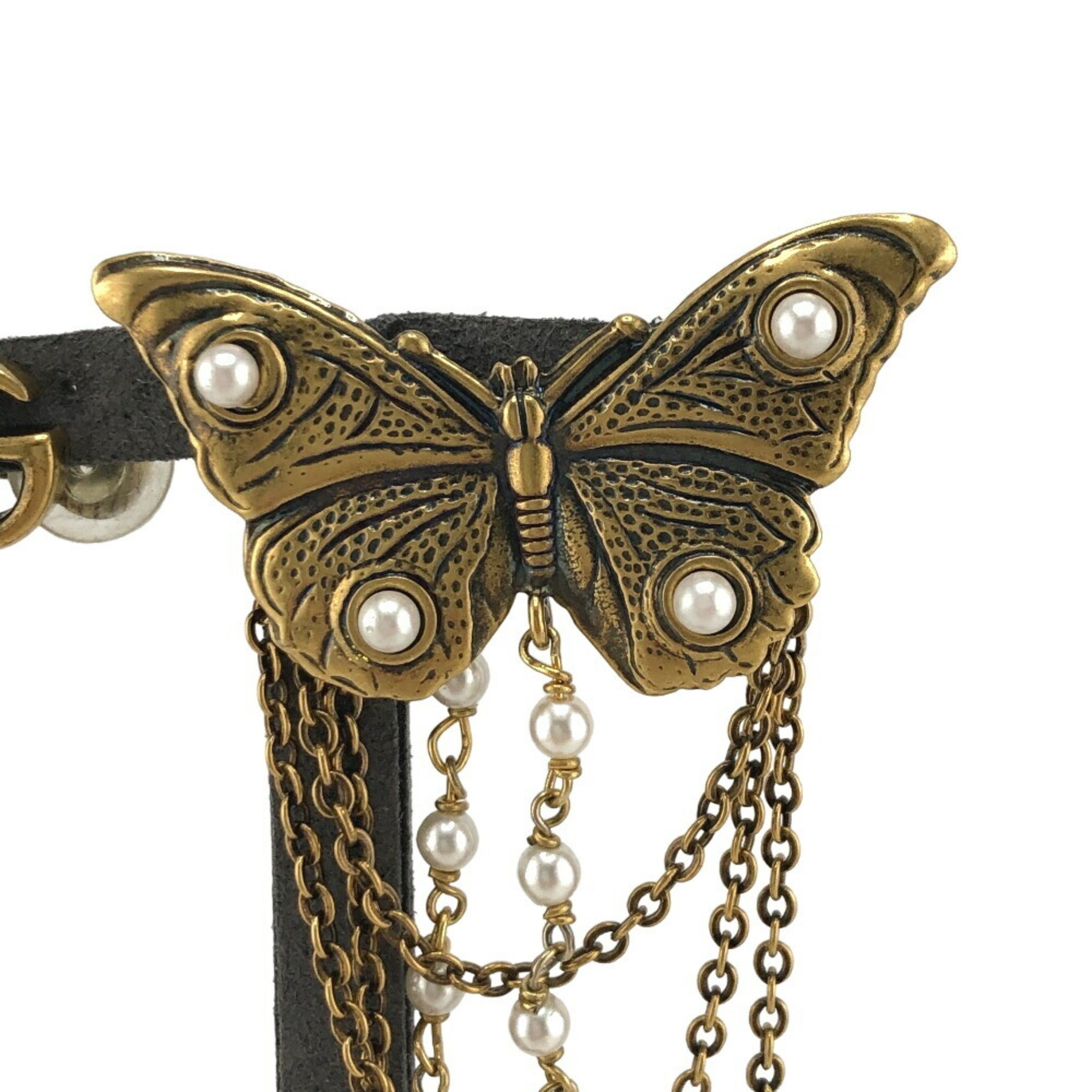 GUCCI Butterfly Butt Cuff Faux Pearl Earrings Gold Women's