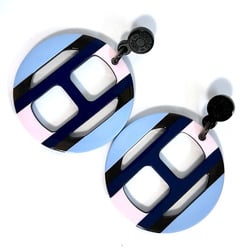 Hermes HERMES H Equipe Buffalo Horn Earrings Blue Pink Lacquer S Stud Women's