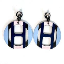 Hermes HERMES H Equipe Buffalo Horn Earrings Blue Pink Lacquer S Stud Women's
