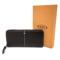 TOD'S Round Long Wallet Dark Brown Leather Men Women