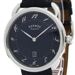 Polished HERMES Arceau GM Steel Leather Automatic Mens Watch AR7Q.810 BF570027