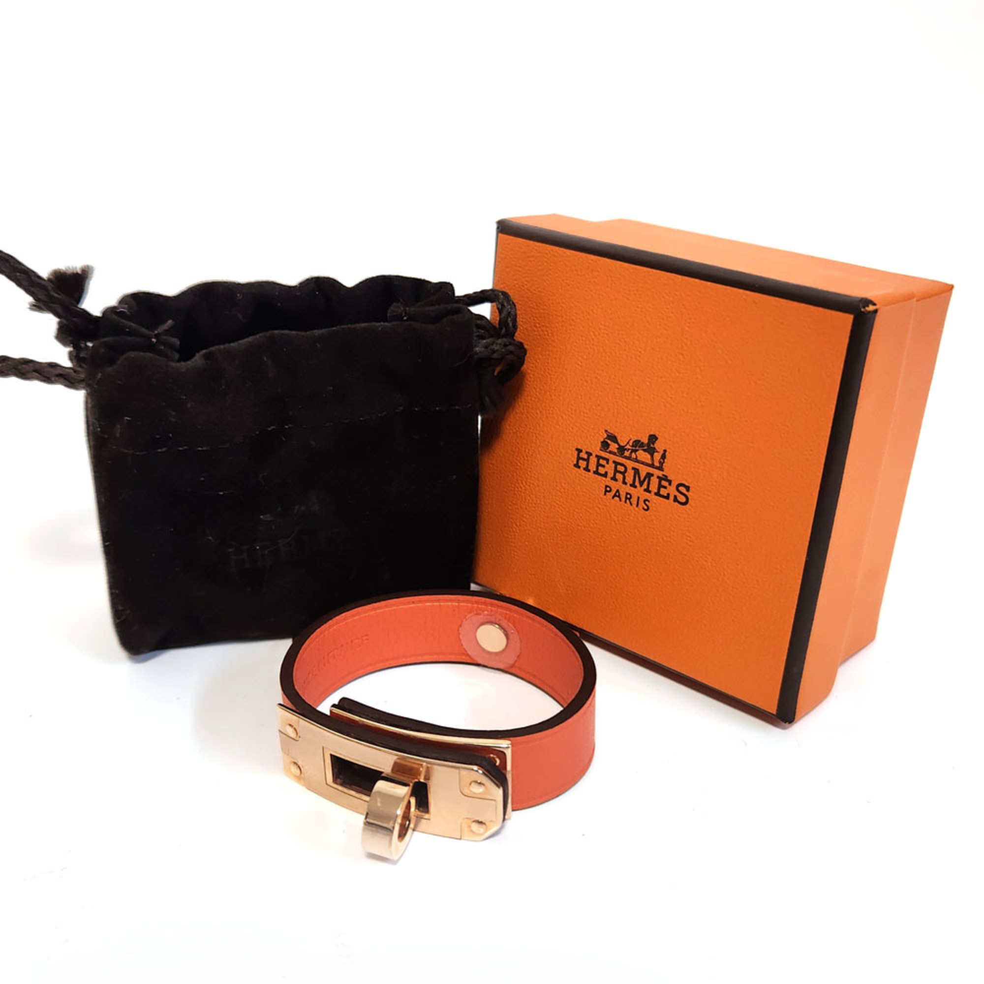 Hermes Kelly Glove Holder Orange Pink Leather Metal Key Bag Charm Gloves for Women