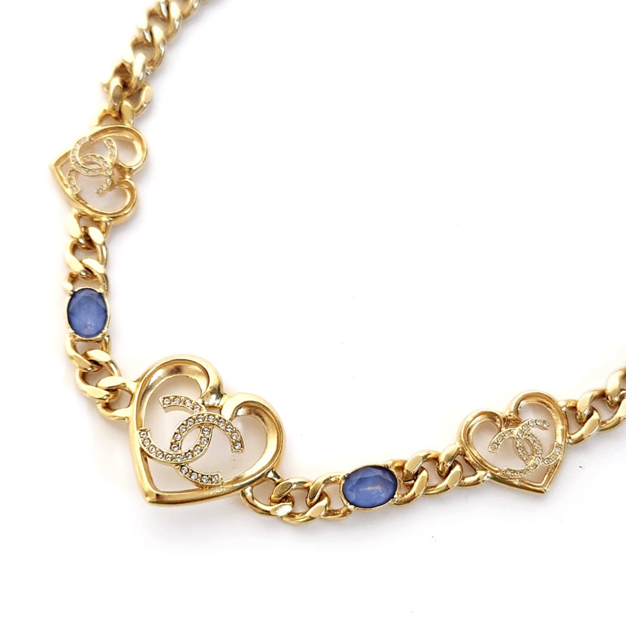 CHANEL Heart Coco Mark Choker ABA081 Gold Metal Pendant Necklace Women's