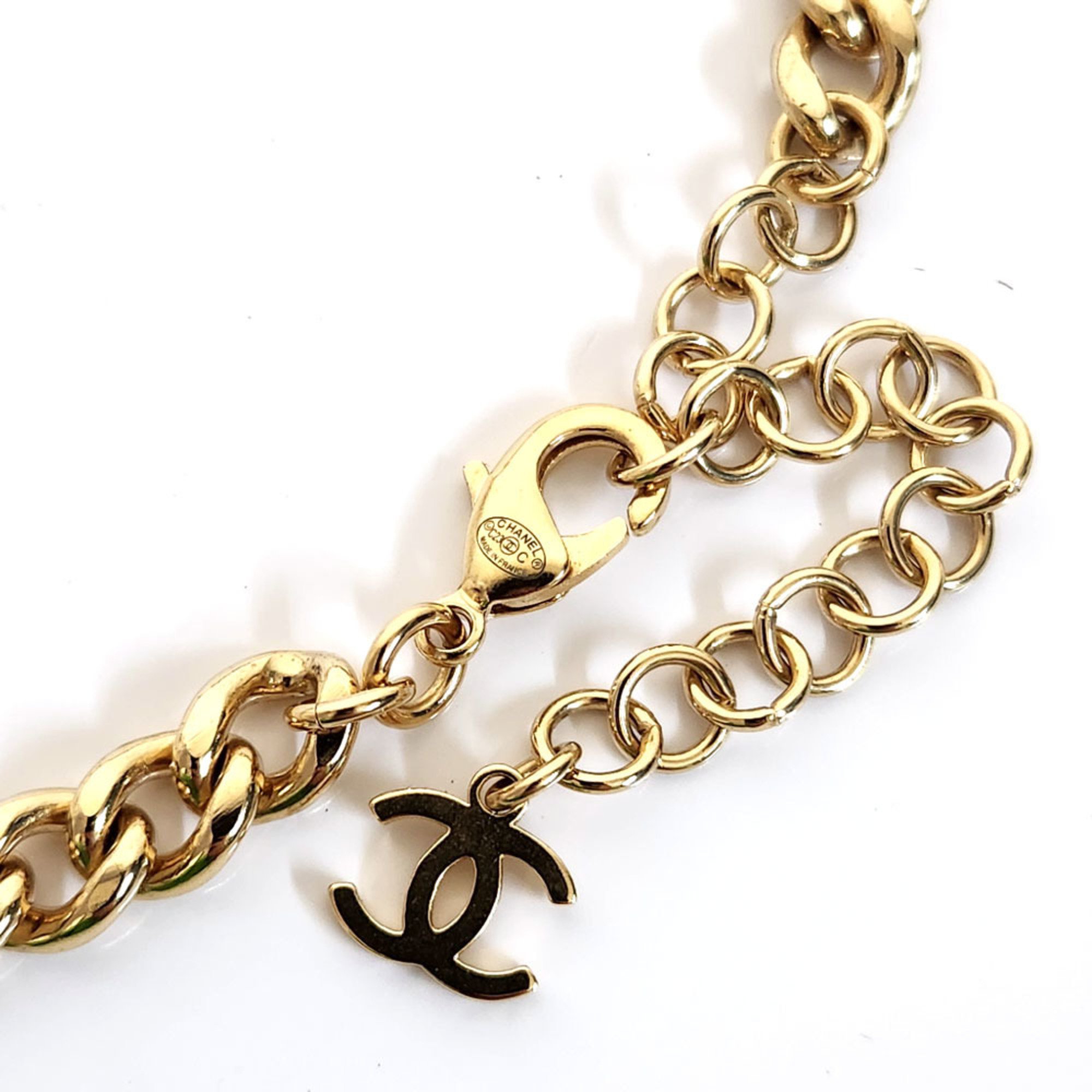 CHANEL Heart Coco Mark Choker ABA081 Gold Metal Pendant Necklace Women's