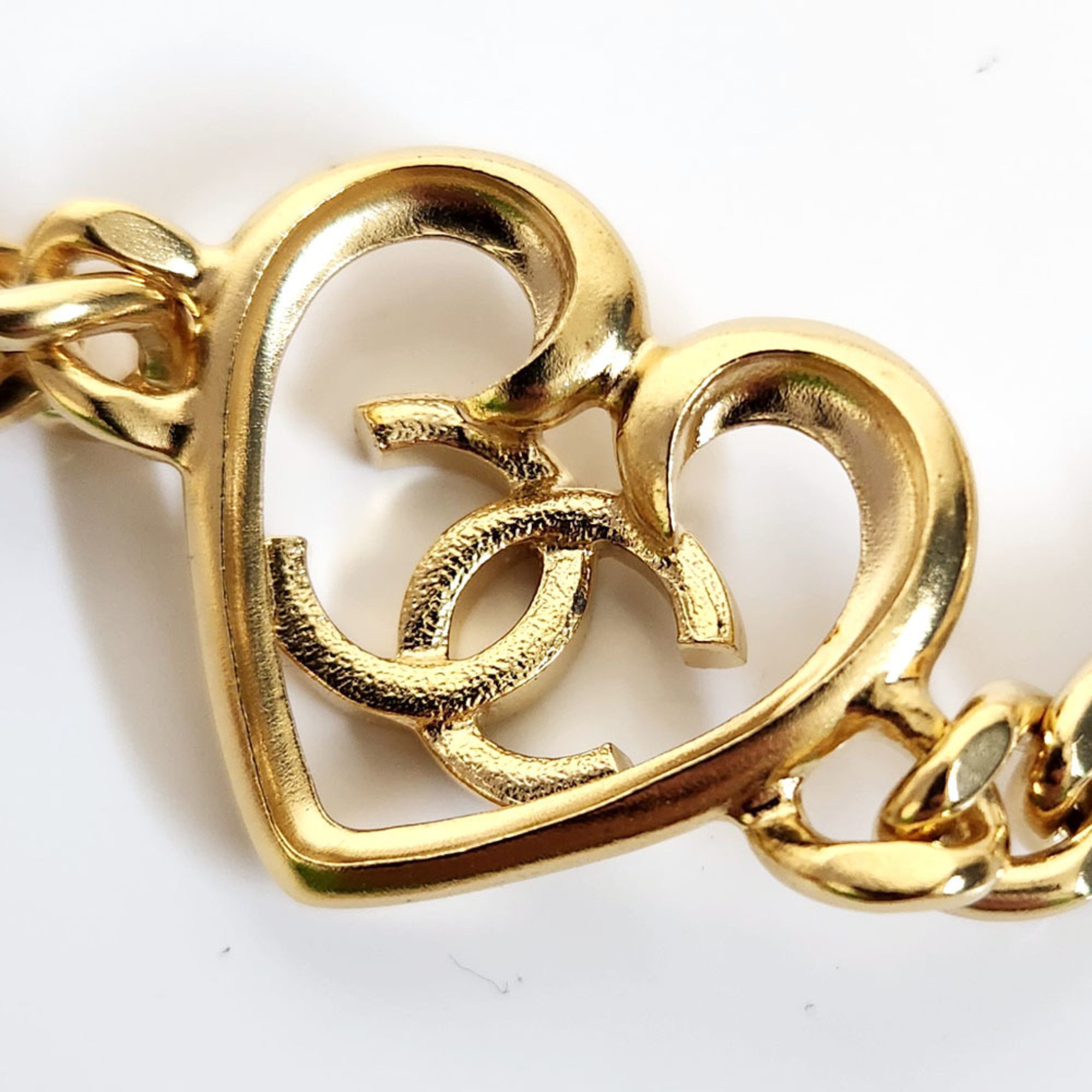 CHANEL Heart Coco Mark Choker ABA081 Gold Metal Pendant Necklace Women's