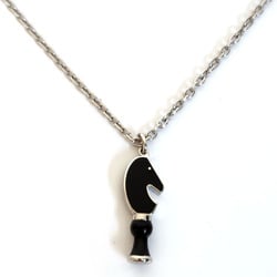 Hermes Cavalier Necklace Black Silver Metal S Pendant for Men and Women