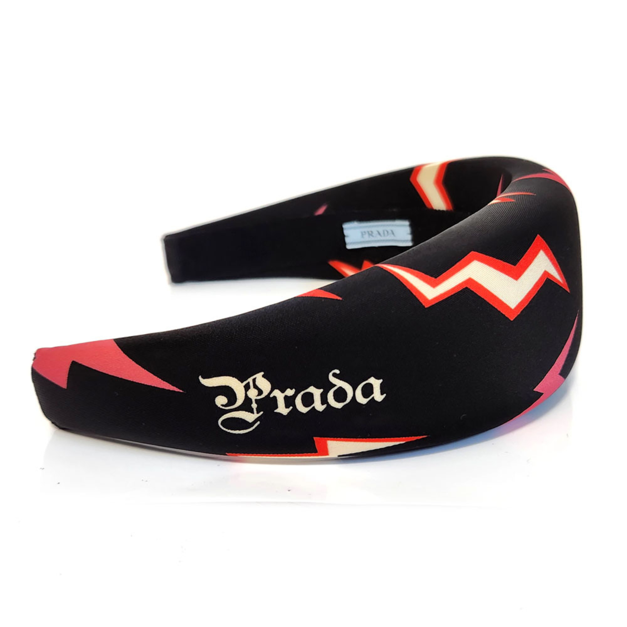 Prada Headband Thunder Black Red Nylon Hair Lightning Pink Women's