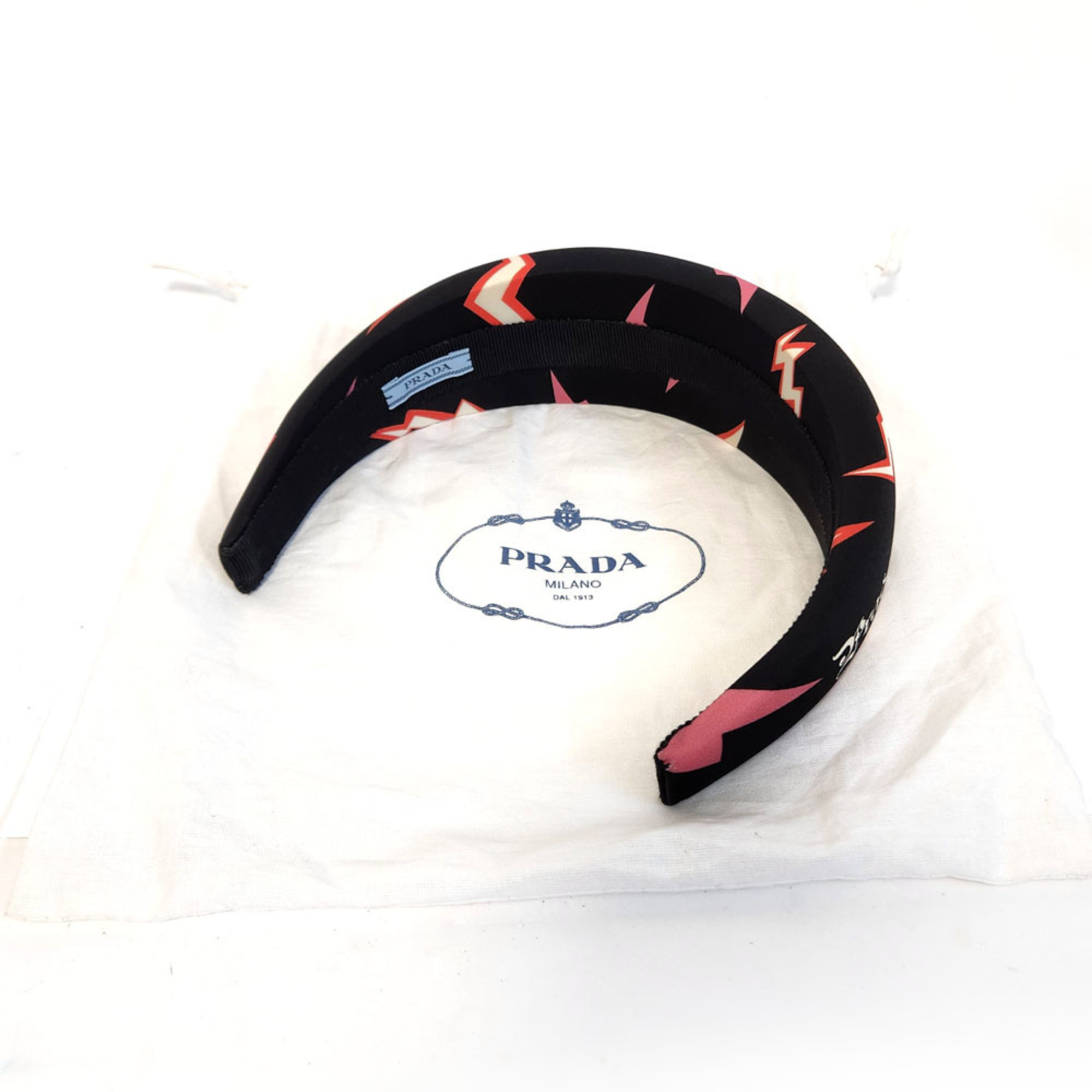 Prada Headband Thunder Black Red Nylon Hair Lightning Pink Women's